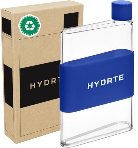 Hydrte | The Flat Water Bottle | Leakproof Flat | BPA Free Plastic | The Ultimate Handbag Thin Water Bottle | Fits Into Any Bag (350ml, Midnight Blue)