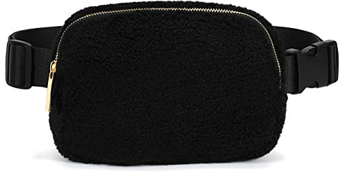 XZQTIVE Fleece Bauchtasche für Damen Sherpa Gürteltasche Brusttasche Herren Mode Hüfttaschen Crossbody Bag Handytasche Umhängetasche mit verstellbarem Riemen,Schwarz