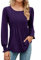 Rapbin Womens Pleated Tunic Tops Long Sleeve Blouses O Neck Top Ladies Tshirts Loose Elegant Spring Autumn Shirts Purple XXL