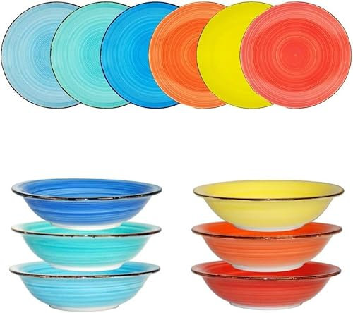 18-TLG.TellerSet Geschirr-Set Power Steingut ServiceSet Geschirr modern handbemalt backofengeeignet Tafelset 6 Frühstücksteller Ø20cm,Speiseteller Ø27cm & Suppenteller Ø22cm für 6 Personen (Capri)