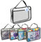 Toy Zippered Blocks Set Storage Bags for Boy Girls - 4PC Large PVC Storage Organizer Bags with Mesh Side Pockets for Puzzle, Clay, Book, Small Models and Mini Plush Toys 30x23x6.6 CM(Grey)
