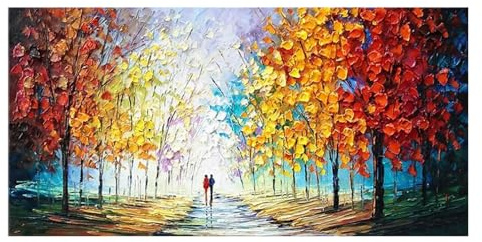 XIUWOUG Wandbilder Acrylbilder Handgemalte | Ölgemälde auf Leinwand, Landschaft Abstract Paar Wandkunst, Bilder Schlafzimmer, Wandbild Wohnzimmer,120x60cm(With frame)