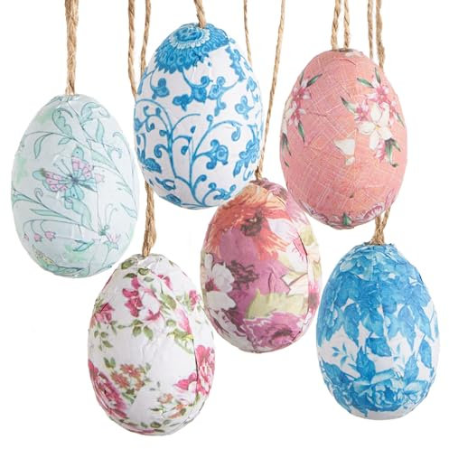 Logbuch-Verlag 6 Bunte Ostereier mit Schnur zum Aufhängen aus Papier künstliche Deko Eier Ostern Osterstrauch Anhänger
