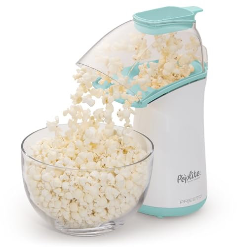 Presto 04869 Poplite Hot Air Popcorn Popper - Built-In Measuring Cup + Melts Butter, Easy to Clean, Built-In Cord Wrap, 18 Cups, Aqua/White