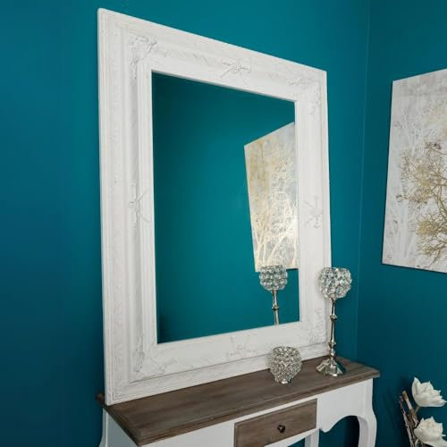 LEBENSwohnART Barock Spiegel AMPIO antik-Weiss 120x90cm Wandspiegel 15cm Holzrahmen pompös