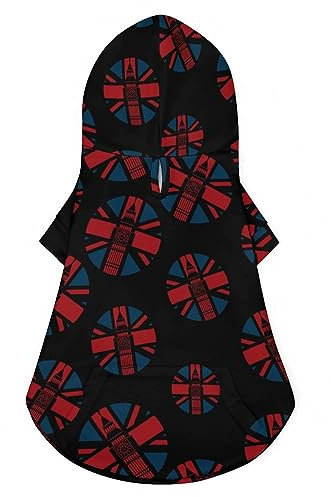 Hunde-Kapuzenpullover mit I Love London UK-Flagge, luxuriöse Hundekleidung, Winter-Hundejacke, Haustierkleidung, Kapuzenpullover, französische Bulldogge, Teddy, Mops, Welpenkleidung, M
