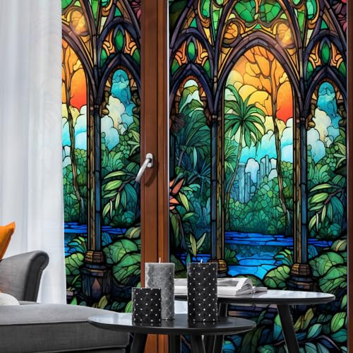 Vinilos para Cristales 45x100 CM Paisaje Tropical Vinilo Adhesivo Cristal Translucido,Vinilos Adhesivos para Cristales,Vinilo Ventana,Vinilo Mampara Ducha,Window Film Anti UV