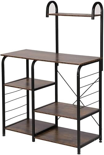 LUJFNRE Estante Industrial de Madera para panaderos de 5 Niveles, estantes de Almacenamiento para Uso General, Carrito, Soporte para Horno, Estante Organizador Vintage marrón