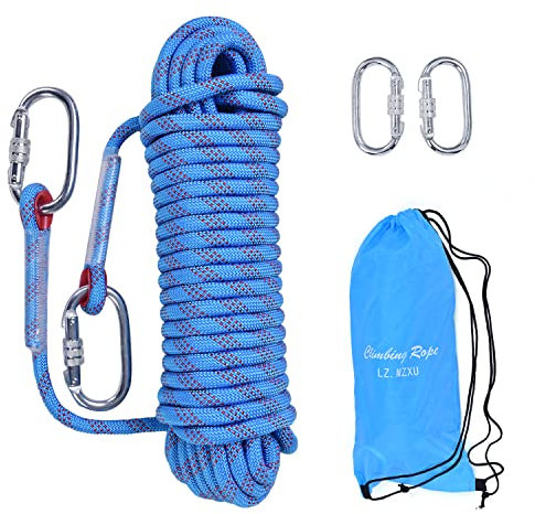 LZ.MZXU Cuerda Escalada 30M, 10mm Cuerda de Escalada Cuerda de Seguridad Nylon Cuerda Cuerdas de Rescate con 2 Mosquetón para Usos al Aire Libre Cuerda Camping Exterior Montañismo