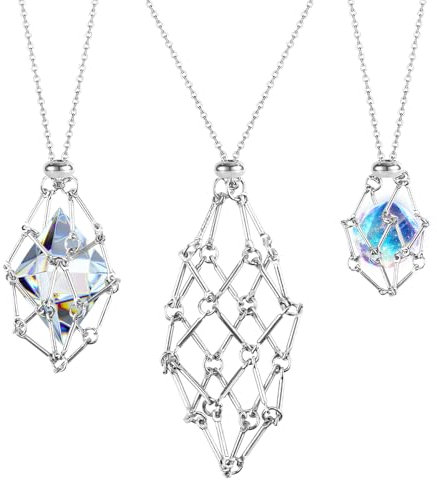 Aoreun Collares de Soporte de Piedra de Cristal, 3 Soporte de Collar de Jaula de Cristal de Metal, Collar de Jaula de Cristal Hueco Ajustable, Piedras de Cristal Reemplazables para Collar joyería DIY