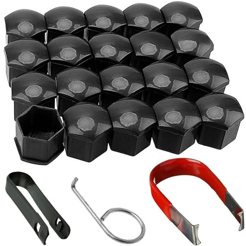 NIYATA 20 Stück Radschraubenkappen 21mm, Radschraubenkappen, Abdeckkappen für Radschrauben, Schwarz Radmuttern Kappen, Mutternabdeckungen mit 1 Clip 2 Entfernung Werkzeug