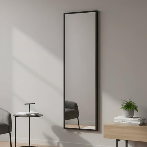 Dmora Spiegel Alp 50x160 cm Schwarz, Struktur aus Glas
