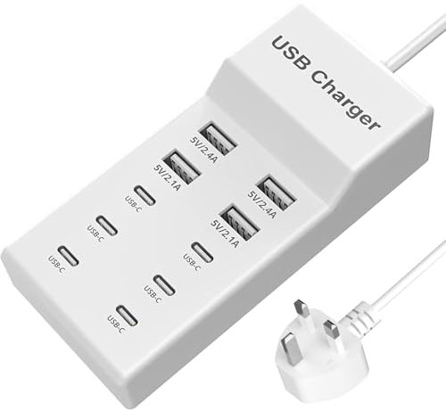 USB C Charger,10 Ports USB Charging Station with 6 USB-C, Desktop 50W Multiple Charger Compatible with iPhone 12/13/14/15/16/Samsung S24/S23/S22/S21/Tablet/Watch/Headphones