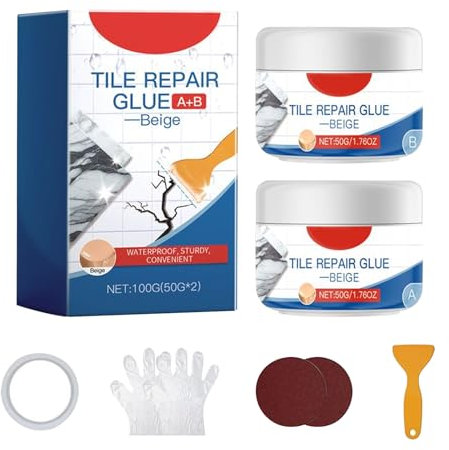 Skeadex Fliesenreparaturset Weiß, 100g Emaille Reparatur Set, Waschbecken Reparaturset Zum Reparieren Von Kratzern, Löchern, Rissen, Geeignet für Reparatur Arbeitsplatten, Waschbecken (Beige)