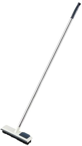 Escoba para el suelo con cerdas rígidas, limpia a fondo, cepillo de fregado | Limpiador multifuncional de barrido de suelo con mango largo, cepillo abrasivo para baño, terraza, suelo de baldosas, 45,5