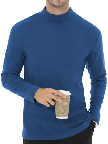Tyhengta Fleece Long Sleeve Tops Men Mock Turtleneck Pullover Tops Winter Thermal T-Shirt Warm Undershirts Dark Blue, S