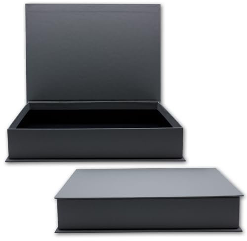 NEUSER PAPIER Geschenkbox mit Klappdeckel - 1 Stück - DIN A4 - Dunkelgrau bezogen - innen schwarz kaschiert - 334 x 242 x 65 mm - Aufbewahrungsschachtel