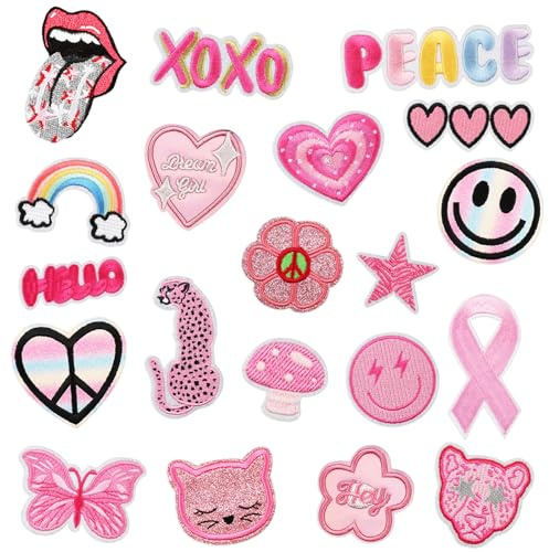 HTTDSLF 20 Pcs Iron on Patches, Embroidered Applique Patches Stickers, DIY Sew Applique Patch, Fabric Repair Patches, for Kids Clothes Jeans Jackets Hats Shoes Backpacks