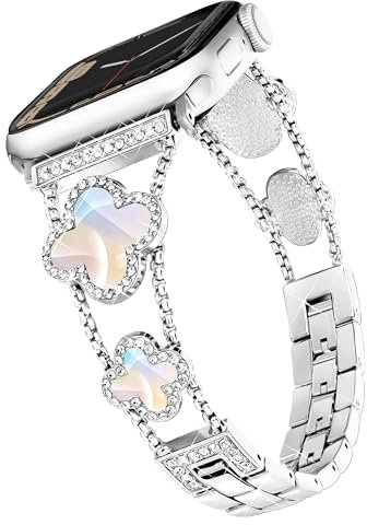 wipalor Bling Metall Armband Kompatibel für Apple Watch Armband Damen 40mm 42mm 41mm 38mm für Apple Watch SE 10 9 8 7 6 5 4 3 2 1-Silber