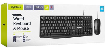 styletech MK100 Wired Keyboard and Mouse Bundle - Black, Compatible with PC