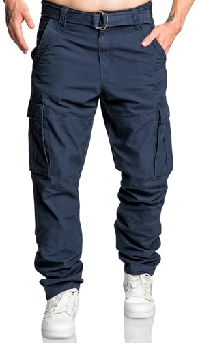 REPUBLIX Herren Cargohose Loosefit Jogger Chino Hose Inkl. Gürtel R7028