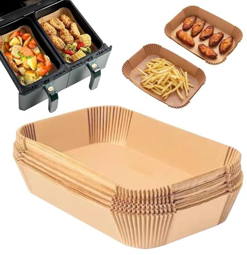 Backpapier für Heißluftfritteuse,120 Stück Rechteckig Airfryer Backpapier Liners,Heißluftfritteuse Zubehör Kompatibel mit Nin-ja AF300EU AF400EU, Princess und Anderen Dual Zone Air Fryer