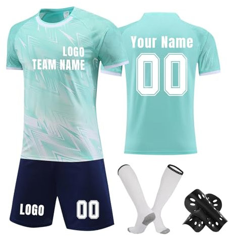 Generisch Herren Personalised Fußball Trikot Atmungsaktiv Football Spieltrikot Individuelles Fußballtrikots Sport Jersey Anzug Fussball T-Shirts Shorts Socken Schienbeinschoner Set A08 Green