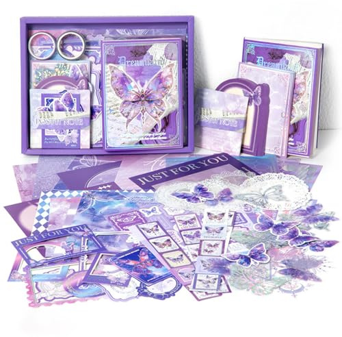 TIE-DailyNec 162 Stück Scrapbook Zubehör Set, Butterfly Journaling Zubehör | Vintage Scrapbooking Papier Ästhetisches, DIY Dekorative Papier Retro mit A6 Notizbuch