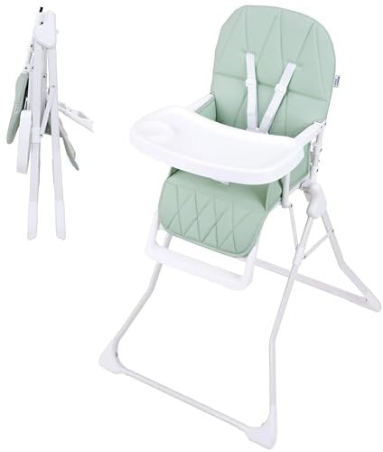 ib style Hochstuhl Baby Leno - Kinderstuhl, Leicht (4kg) und Kompakt, Für Babys, die eingenständig sitzen können bis zu 3 Jahre (15kg), 5-Punkt-Gurt, mit Tisch und Fußstütze, Verstellbar, Mint