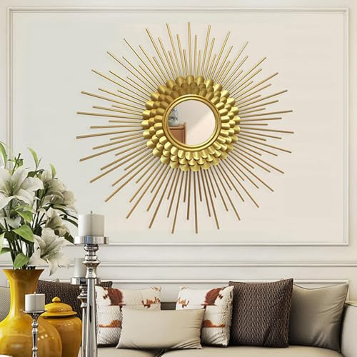 SYLUOQP 3D -Runde Wandspiegelspiegel Sonne für Wanddekoration, dekorative | Wandspiegel vergoldeter Spiegel für Dekoration, Geschenkfrau und Mutter,80cm