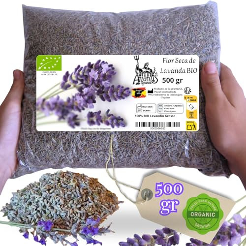 Natürlicher getrockneter Bio Lavendel, getrocknete Blume, Lavandin Grosso, natürliche Lavendelblüte für Lufterfrischer, ätherisches Öl, Seifen, Kosmetik, Kerzen usw. @Atlantis Organica (500gr)