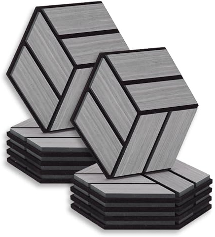 Homestyle4u 10 Stück Hexagon Akustikplatten 30x26x2 cm Grau Wandpaneele Akustische Behandlung Schallschutz Wanddekoration