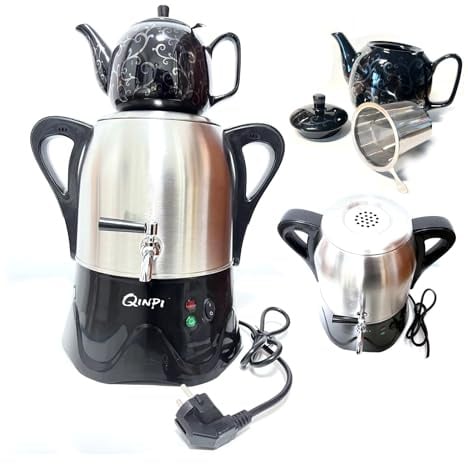 Türkisches Teekannen-Set, elektrischer Samowar-Teekocher aus Edelstahl, 1-l-Teekanne und 3-l-Wasserkocher, Doppelte Teekannen, mit Teefilter und Deckel, moderner Familienstil, mit Warmhaltefunktion
