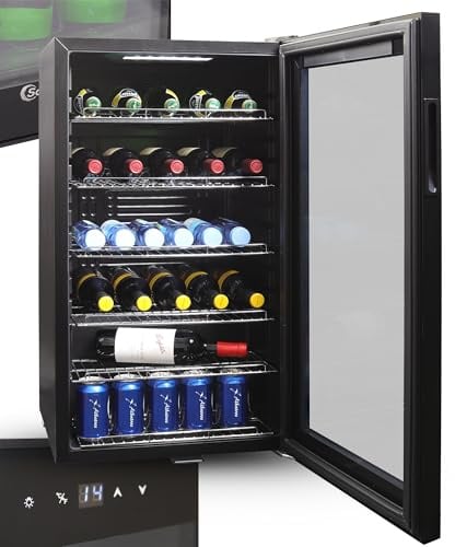 Sommertal Kühlschrank mit Glastür GK100– Leiser Getränkekühlschrank mit LED, Touchscreen & Schloss kleiner Flaschenkühlschrank schwarz 100L