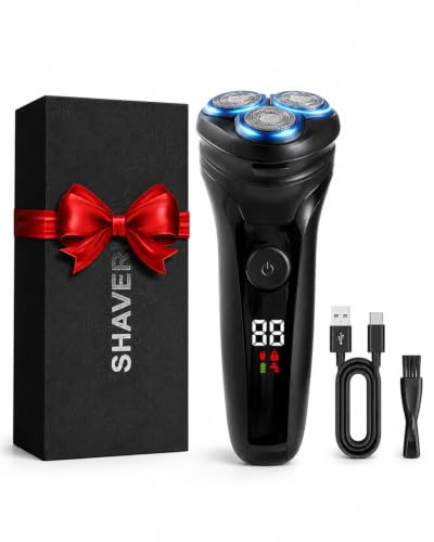 Electric Razor for Men USB Rechargeable Men’s Electric Shaver, Cordless Electric Razor with LED Display, Dual-Track Rotary Blades, IPX5 Waterproof Shaving Machine Gift for Dad