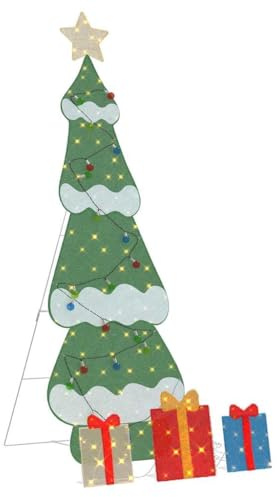 vidaXL Lighted Christmas Tree with 3 Gift Boxes 2D Warm White 180 cm, Living Room, Modern Christmas Tree Decor, Yuletide Light Setup, Festive Home Decoration, LED Holiday Lighting Display