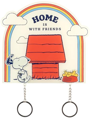 Grupo Erik Snoopy Schlüsselbrett mit Schlüsselanhänger Merch Geschenke | Schlüssel Organizer 16 x 16 x 1 cm mit Schlüsselringen ca. 5 x 5 cm - Schlüsselhalter Offizieller Peanuts Snoopy Fanartikel