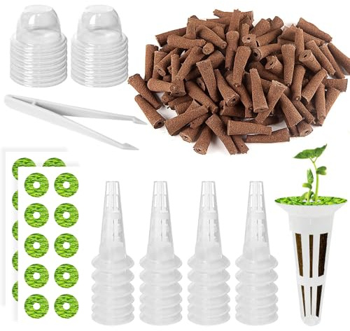 Weciau 131 Stück Wachstumsschwämme, Hydroponics Garten Zubehör für Hydroponisches Anzuchtsystem mit 70 Ersatz Zuchtschwämme, 20 Isolierenden Deckeln, 20 Pflanzenkorb, 20 Etiketten, 1 Pinzette