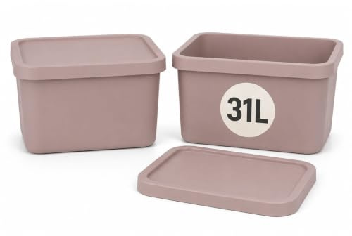Plastard Aufbewahrungsbox mit Deckel 2er-Set 31 Liter in Pink | BPA-Freie Ordnungsbox für Küche, Bad, Büro, Kinderzimmer, Robuste Stapelbare Kunststoffbox, 34 x 46 x 26 cm, Ordnungskiste