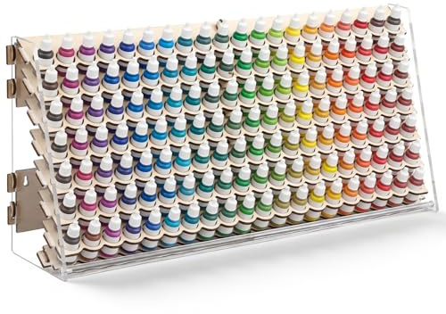 Colingmill Wooden Paint Organizer Storage Rack, 140 Holes Miniature Model Paint Holder for 18ml Dropper Bottles, Wall Mount & Portable Design, Acrylic Painter Storage for Hobby Artists