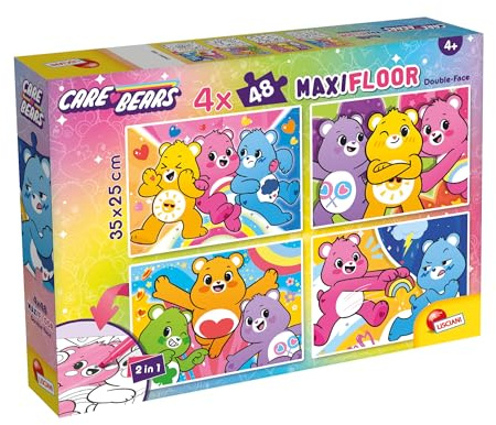 Lisciani - Care Bears - Lernpuzzle für Kinder ab 4 Jahren - Set 4 x 48 Teile doppelseitig zum Ausmalen - Format 35 x 25 cm - Care Bears - Feinmotorik