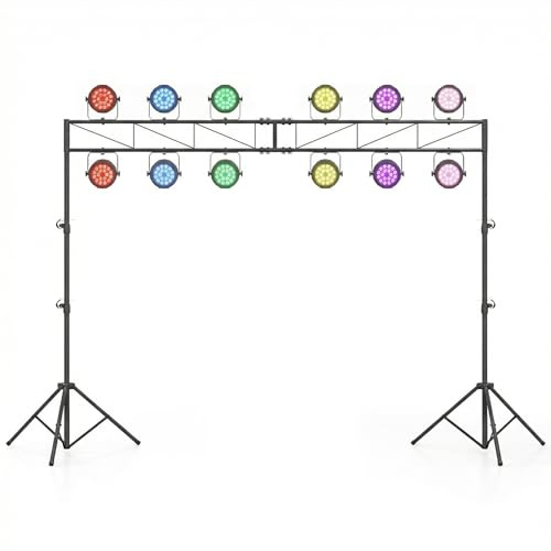 COSTWAY 360 cm lang Lichtstativ mit Quertraverse, DJ Lampenstativ 140-265cm höhenverstellbar, Beleuchtungsstativ mit 2 abnehmbaren Ständern, Blitzstativ bis 50kg Belastbar für Konzerte, Theater & Part