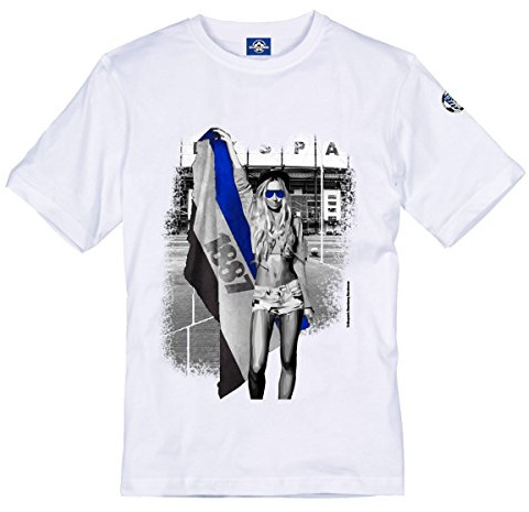 Volkspark Hamburg Streetwear Herren Shirt Frau mit Flagge Weiß M