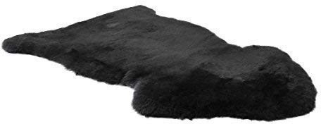 Hollert German Leather Fashion Lammfell geschoren - SCHWARZ und GRAU TÖNE Merino Schaffell Läufer Dekoration Sitzunterlage Premium Echt Fell Größe 100-110, Farbe Schwarz
