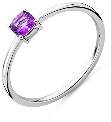 MIORE Ring Damen Weißgold 9 Karat / 375 Gold Solitär Amethyst