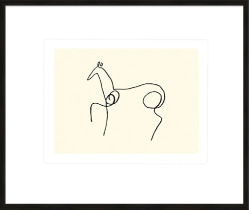 artissimo Bild gerahmt 63x53 cm Pablo Picasso „Pferd“ AG4118 – hochwertiger Siebdruck auf Büttenpapier, Line-Art Strichzeichnung in Schwarz-Weiß