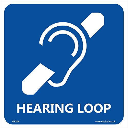 GE094 Hearing Loop Aid Sign Hospital Impairment Doctor Tone Hard of Deaf Office 100mm x 100mm Sticker/Sav - White Background