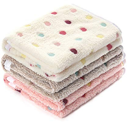 1 Pack 3 Blankets Super Soft Cute Dot Pattern Pet Blanket Flannel Throw for Dog Puppy Cat Beige/Brown/Pink Small