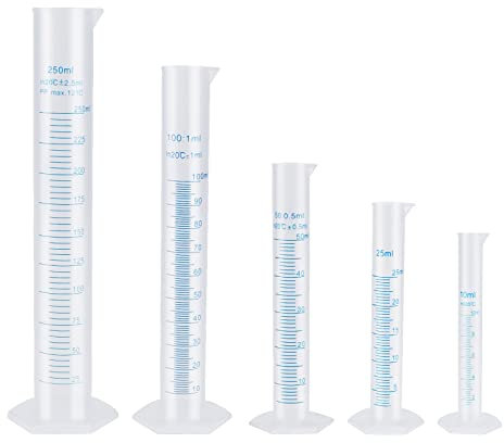 5pcs Plastic Graduated Cylinder Beaker 10ml 25ml 50ml 100ml 250ml Measuring Cylinder Science Measuring Test Tube Flask Blue Graduation Lines Cylinder Liquid Measuring Tools Lab Test Tube Pour Spout