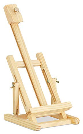 Relaxdays Tischstaffelei, Höhe & Winkel einstellbar, Mini Staffelei, zusammenklappbar, Bildhalter, 37 cm, Holz, natur, 37 x 17,5 x 16,5 cm